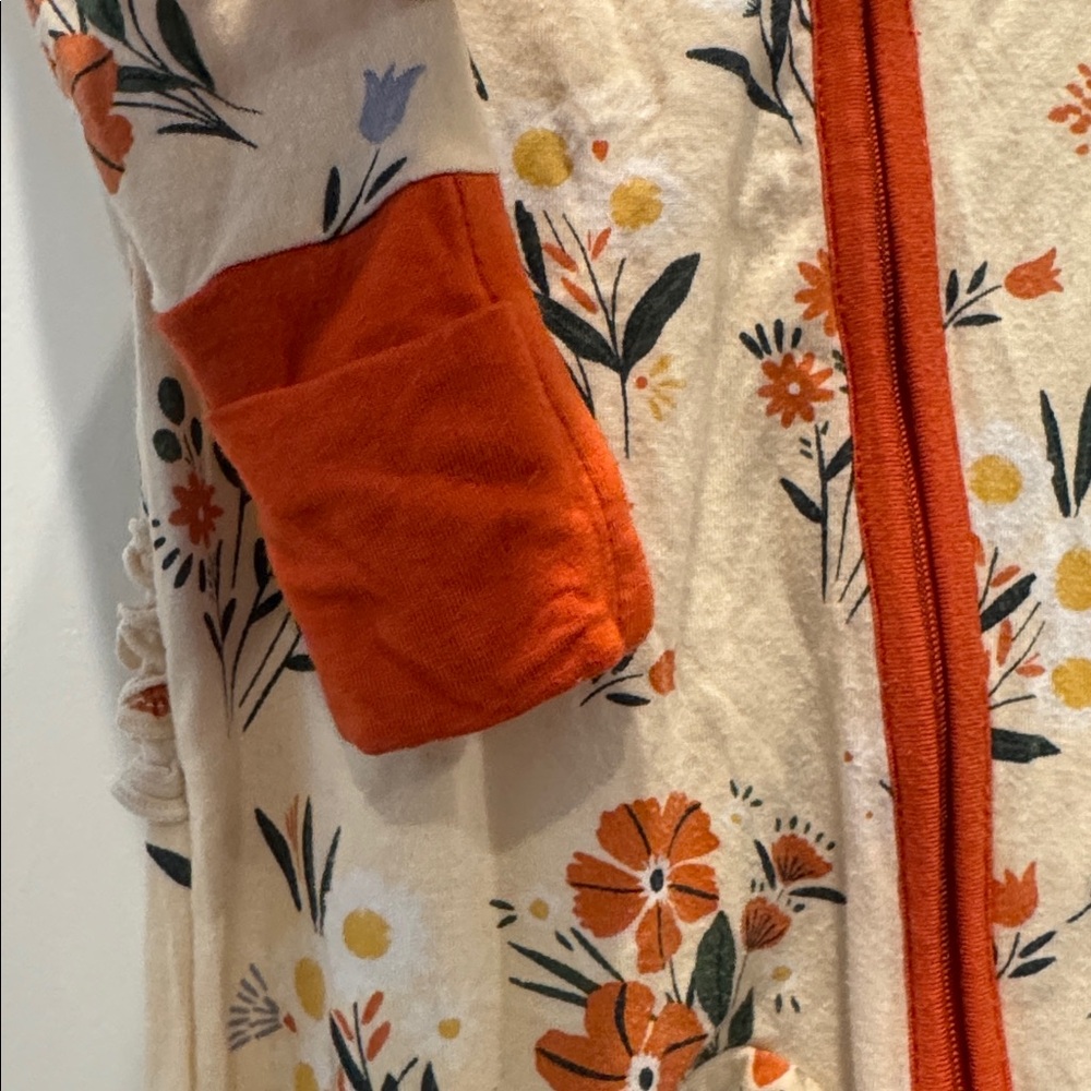 Angel Dear footie zip pajama with floral in yellow and orange - Picture 3 of 8